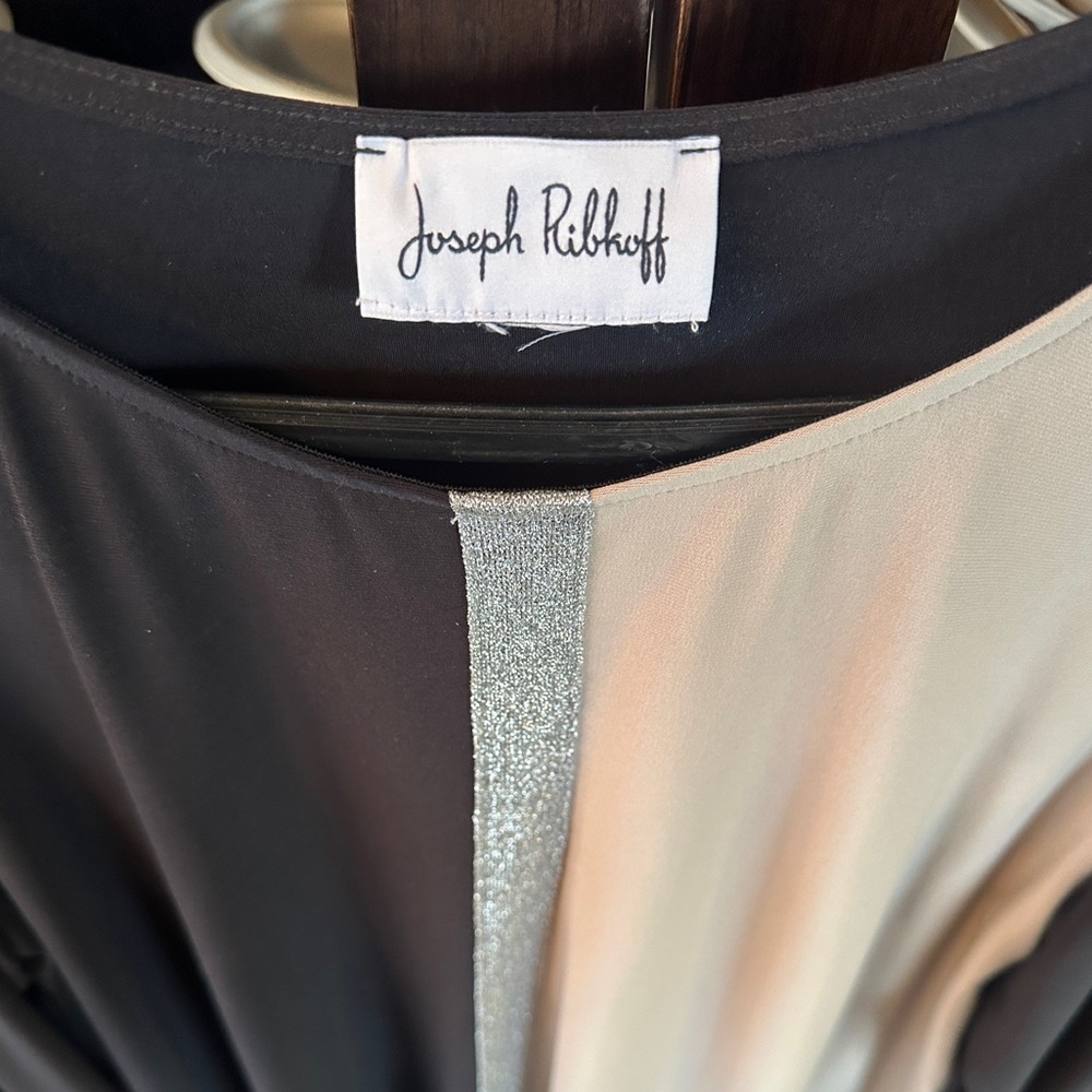 Joseph Ribkoff Black, Cream and Silver Panel Long-Sleeve Top - Picture 3 of 3